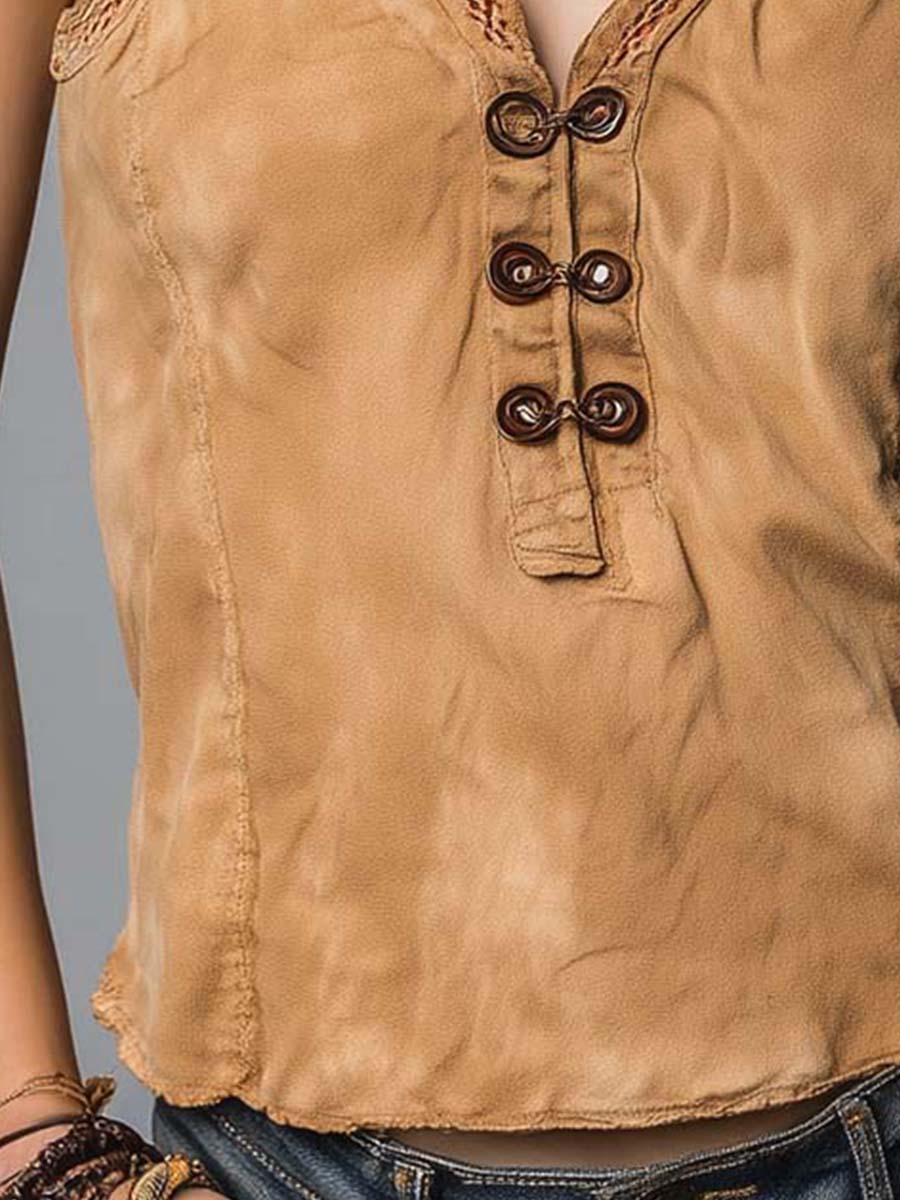 Camel Washed Button Front Vintage Vest