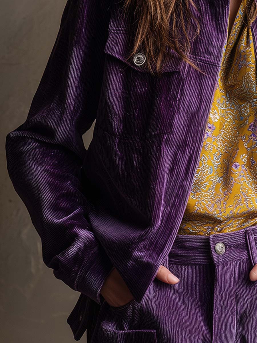 Retro Button-Up Velvet Shirt Jacket
