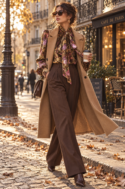Quiet Luxury Oil-painting Floral Print TIe-neck Velvet Blouse