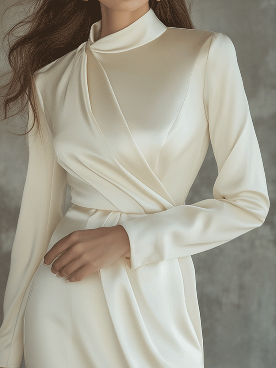 Elegant High Neck Satin Mini Dress