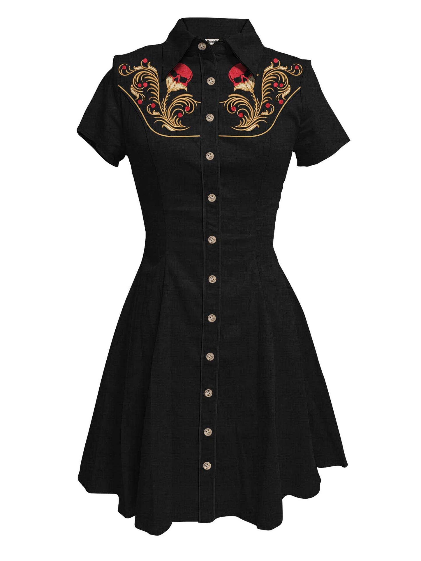 [Embroidery]Skull Flower - 100% Cotton Dress
