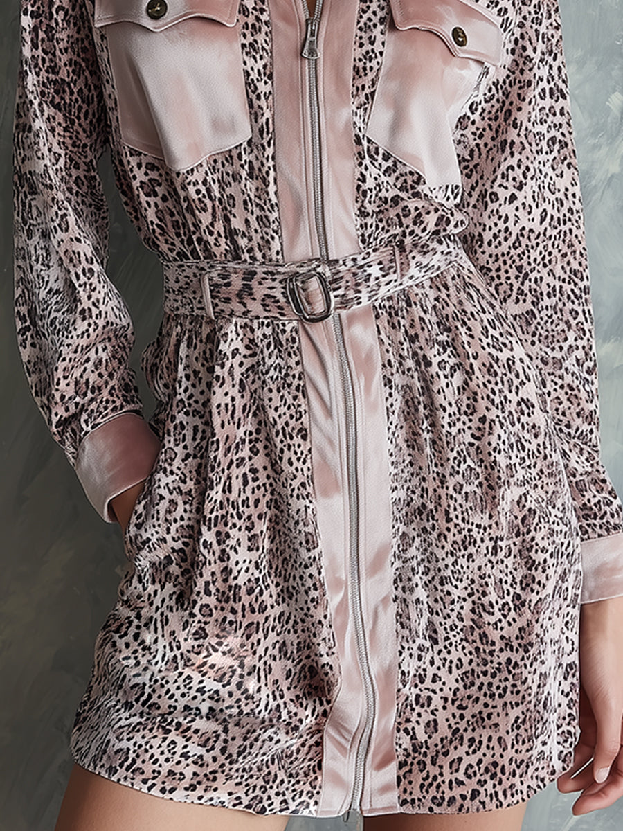 Vintage Sensuality Velvet Leopard Zip Mini Dress