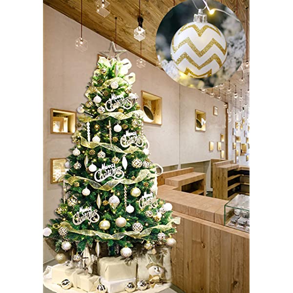 30PCS Christmas Balls Ornaments,60MM Gold&White Painted Shatterproof Festive Wedding Hanging Ornaments Christmas Tree Decoration