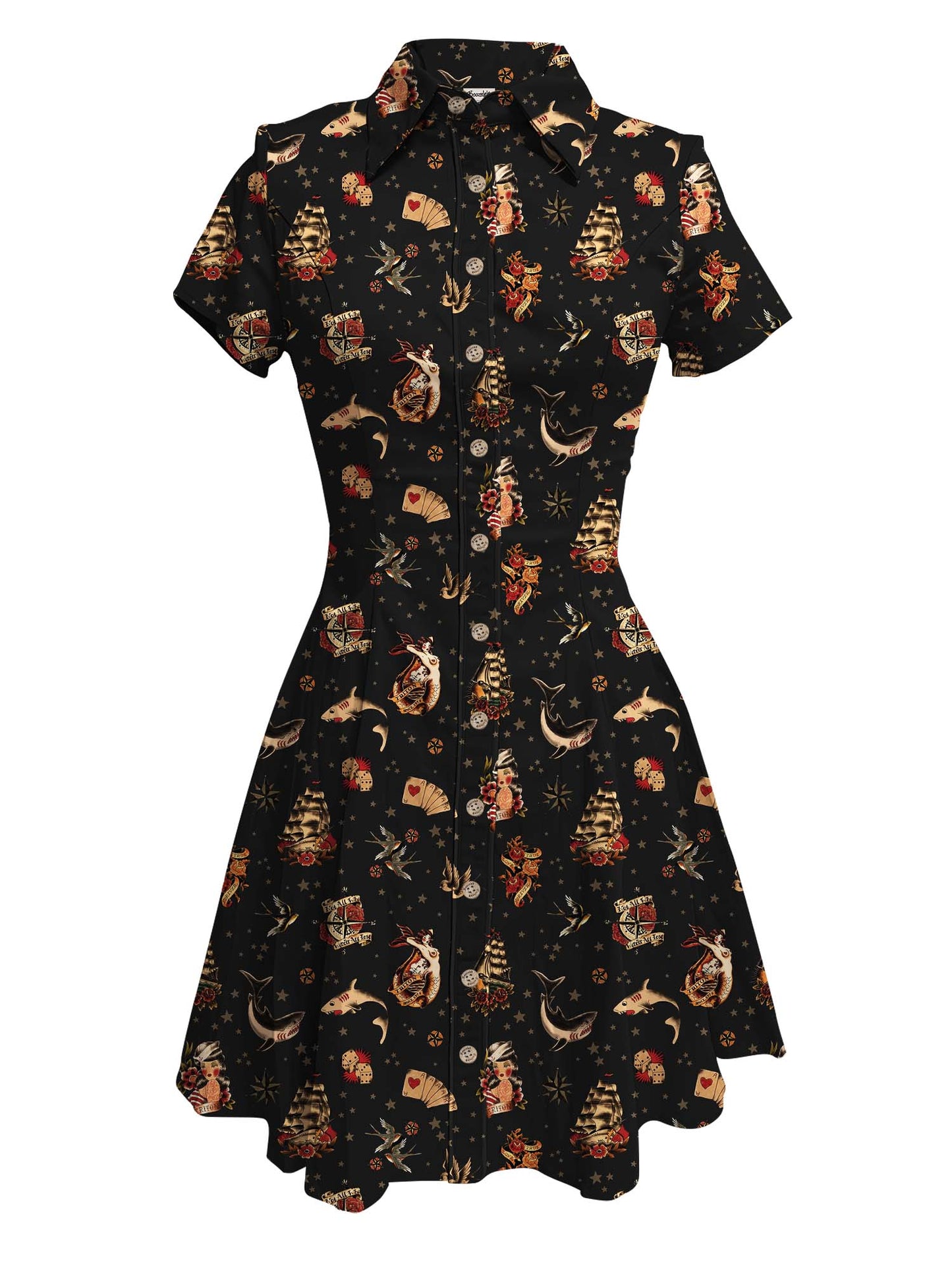 Tattooed Sailor And Mermaid - 100% Cotton Double Pocket Dress
