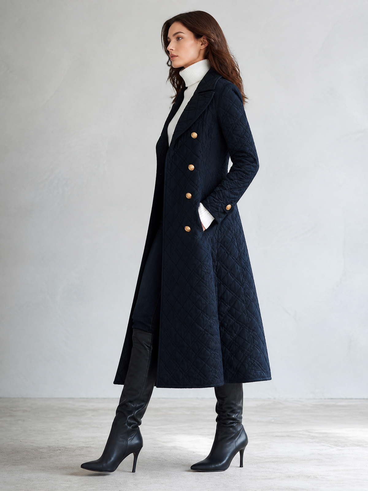 Vintage Bohemian Midnight Quilted Double-Breasted Duster Coat