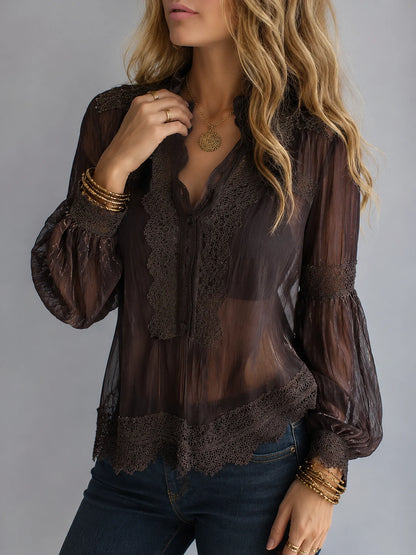 Vintage-Inspired Sheer Bohemian Lace Blouse