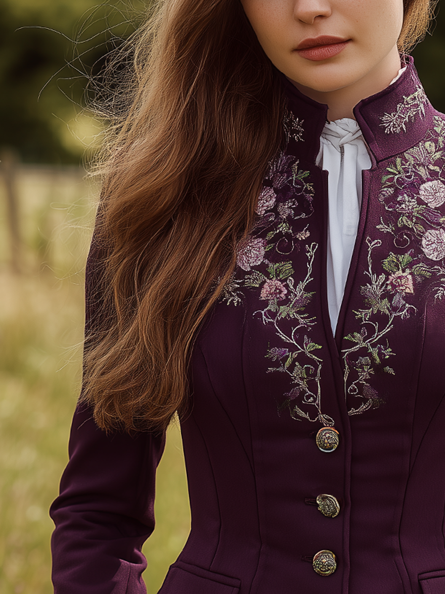 Vintage Stand Collar Embroidered Button Jacket