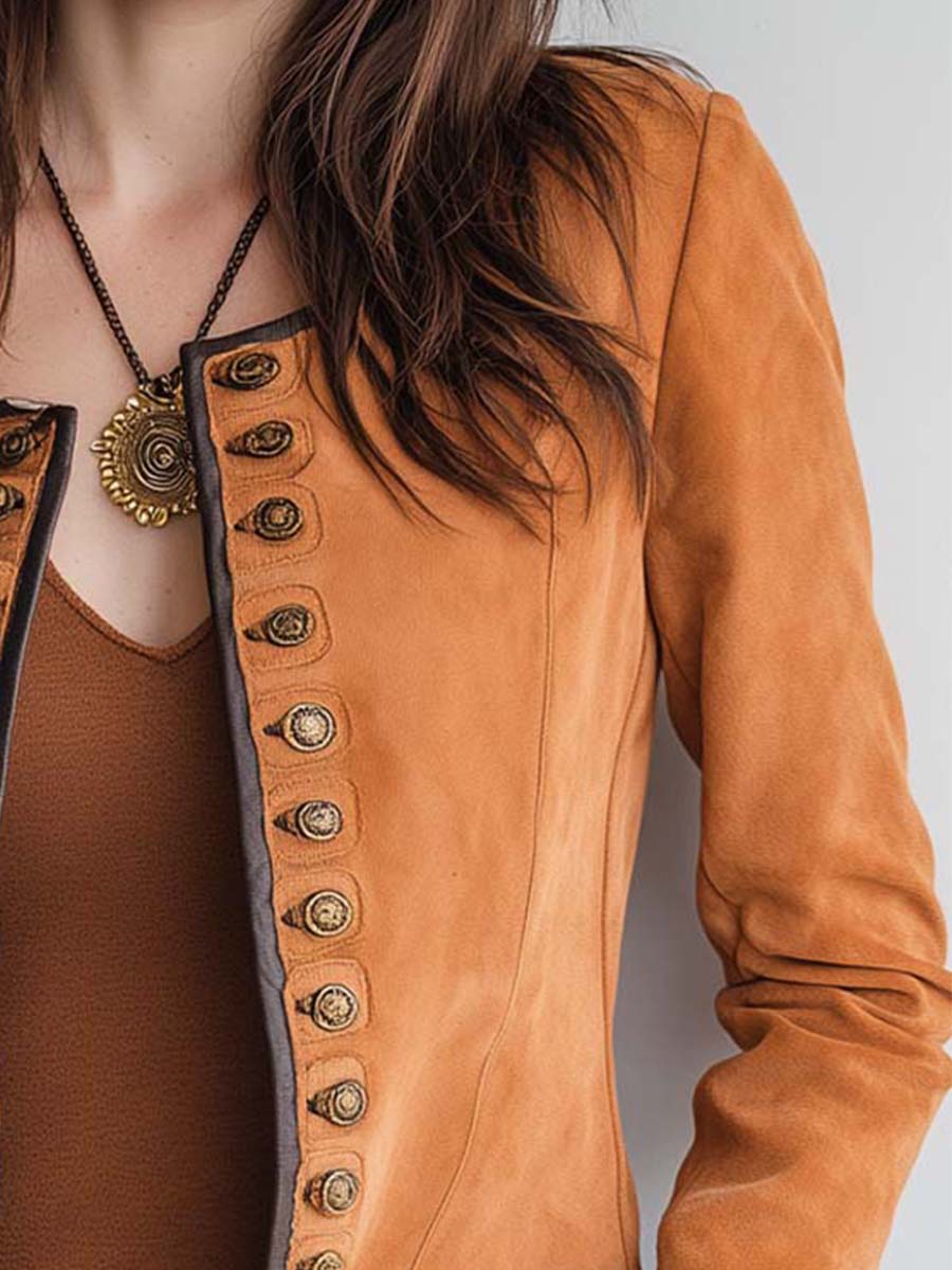 Vintage Buttons Rust Micro Suede Contrast Edges Blazer