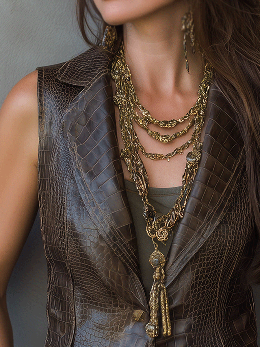 Metallic And Vintage Crocodile-Effect Vest