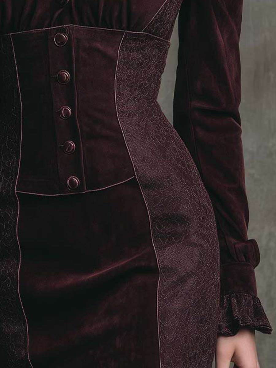 Bordeaux Brown Elvet Corset Mini Dress With Lace Side Panels