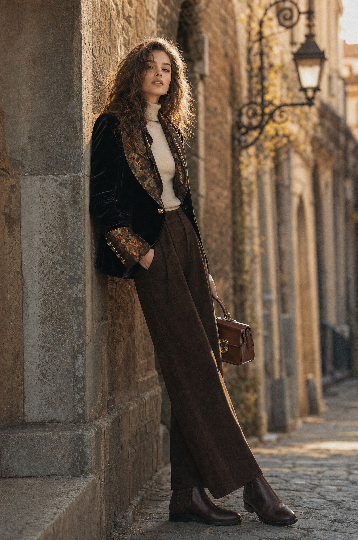 Quiet Luxury Printed Satin-lapel Slim-fit Velvet Blazer