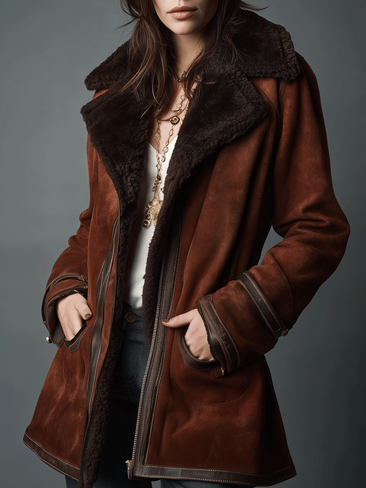 Bohemian Style Faux Suede Cocoa Color Winter Coat