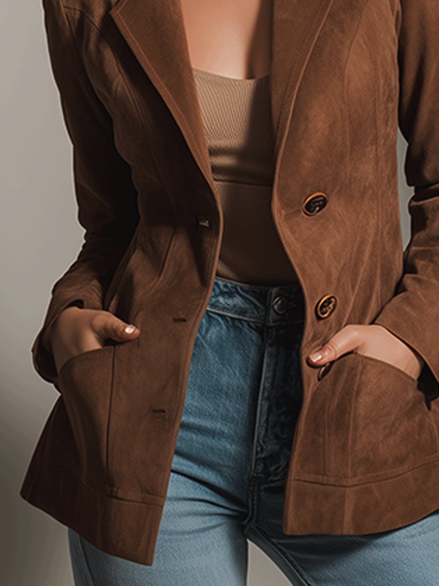Caramel Fashion Vintage Faux Suede Blazer