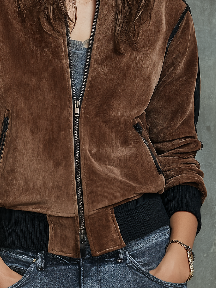 Retro Contrast Color Trim Velvet Jacket