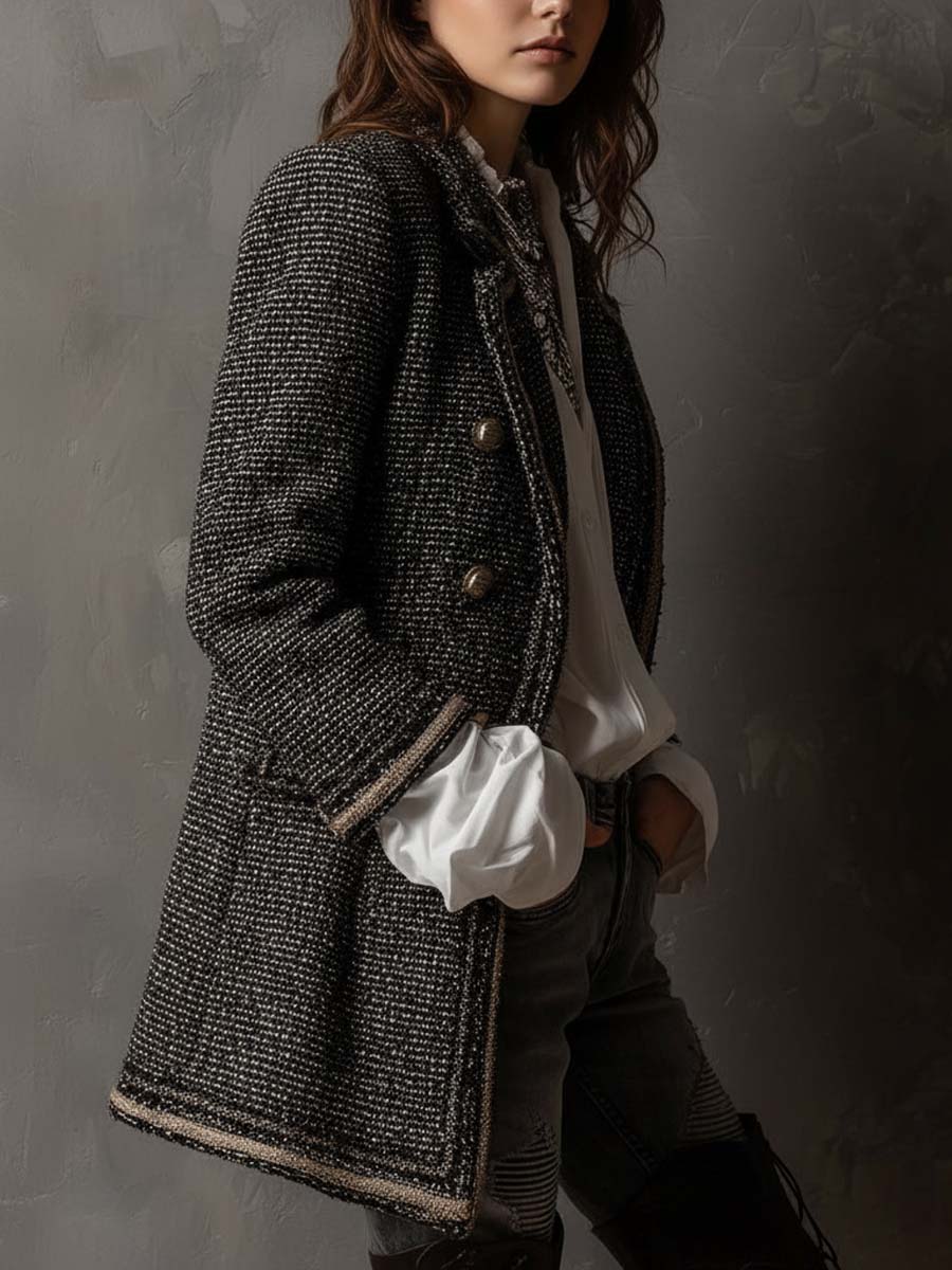 Vintage Tweed Double-Breasted Blazer – Parisian Noir