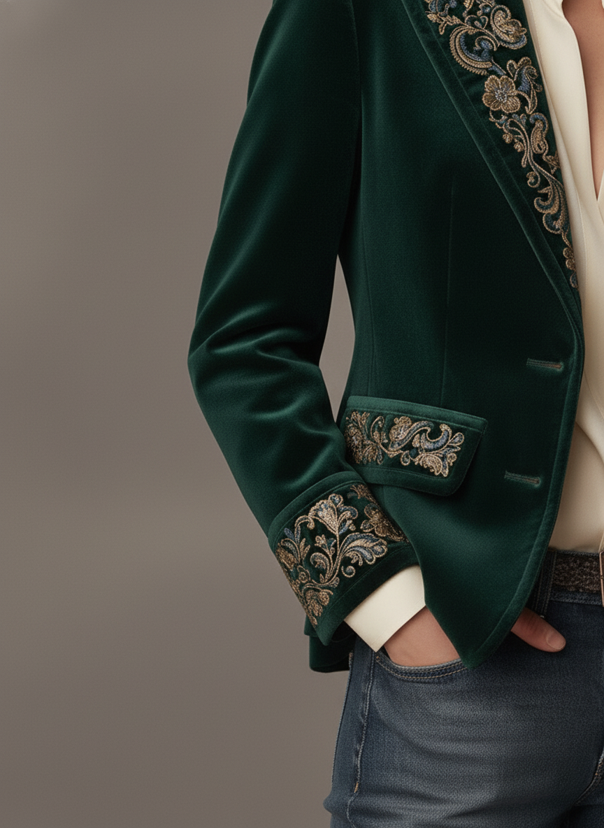 The Emerald Embroidered Velvet Blazer