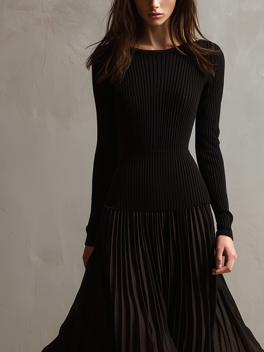 Vintage Knitted Chiffon Hem Midi Dress