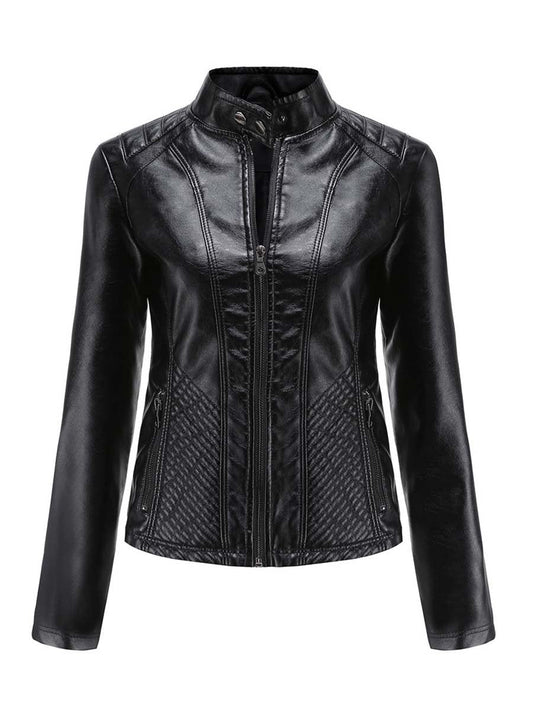 Vintage Diamond Zip-up Leather Jacket
