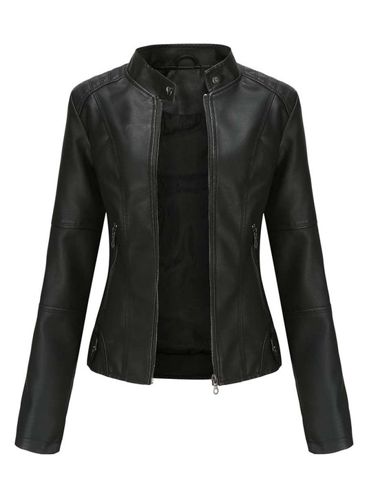 Vintage Slim Fit Leather Biker Collar Jacket