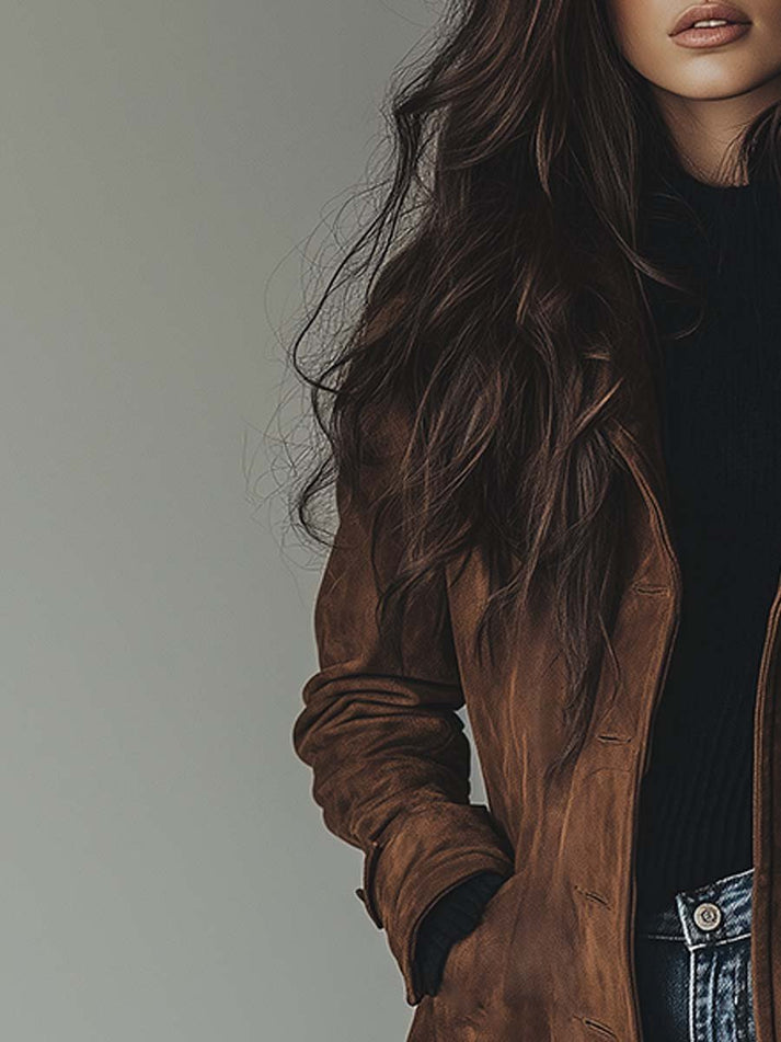 Chic Elegant Suede Trench Coat main image 0