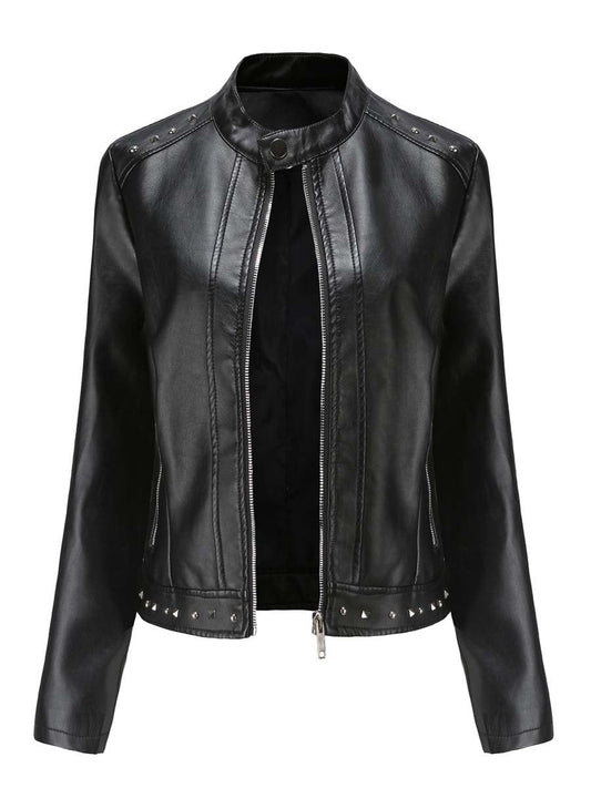 Women's Vintage Riveted Leather Jacket