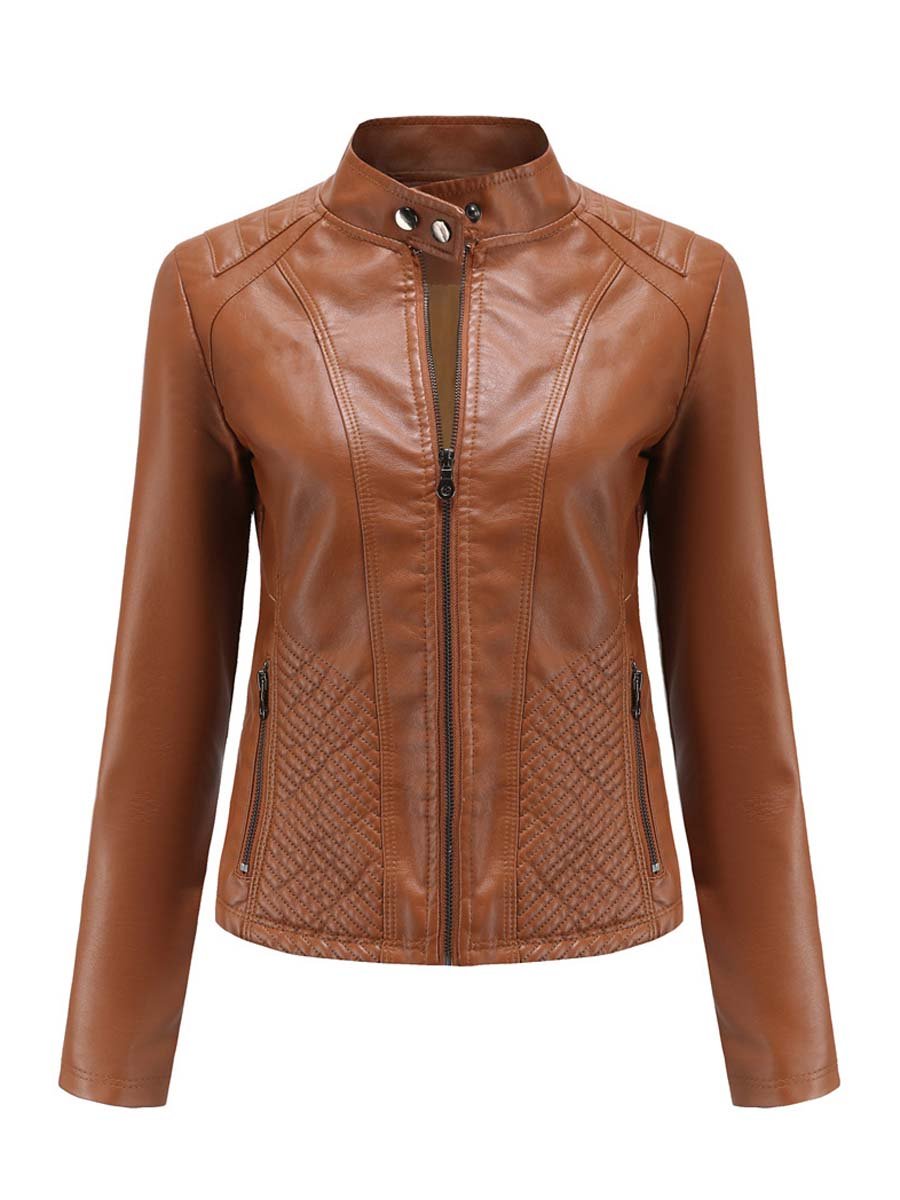 Vintage Diamond Zip-up Leather Jacket
