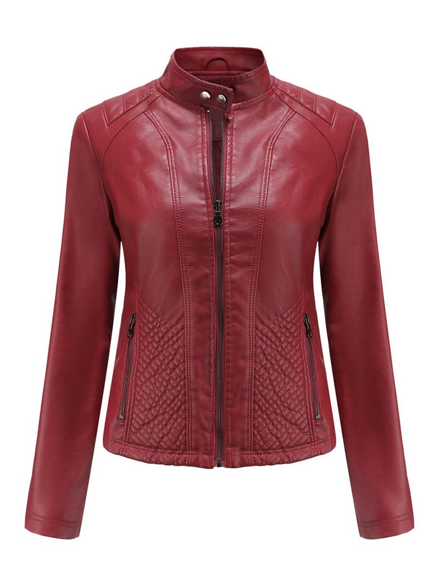 Vintage Diamond Zip-up Leather Jacket