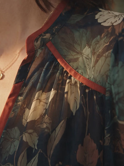 Vintage Botanical Puff Sleeve Blouse