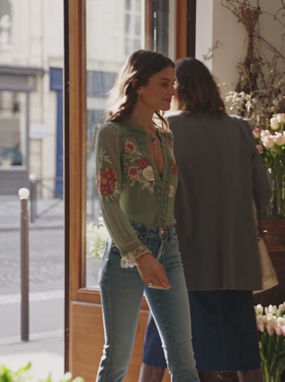 Bohemian Floral Printed Lace Blouse