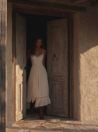 Ivory Lace Inset Corset Slip Maxi Dress